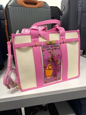 Steve Madden Pink and Cream Cherry-Print Tote
